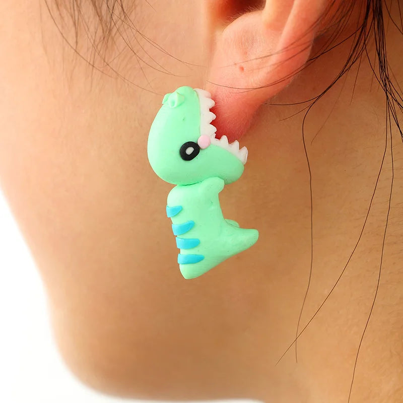 2pcs Cute Animal Bite Earring Cartoon Soft Clay Animal Earrings Dog Dinosaur Bite Earrings Dinosaur Earrings Party Fun Gifts