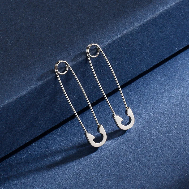 2Pcs/1Pair Stainless Steel Punk Pin Earrings Unique Design Paperclip Safety Steel Stud Funny Earrings Women Man Gothic Jewelry