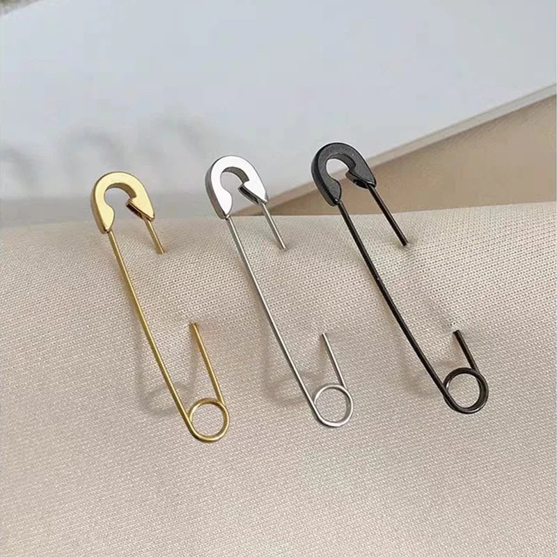 2Pcs/1Pair Stainless Steel Punk Pin Earrings Unique Design Paperclip Safety Steel Stud Funny Earrings Women Man Gothic Jewelry