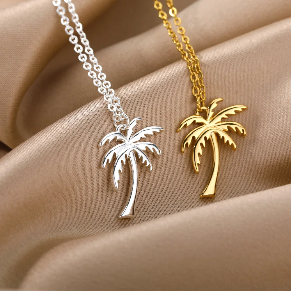 Coconut Palm Tree Necklace - Stainless Steel