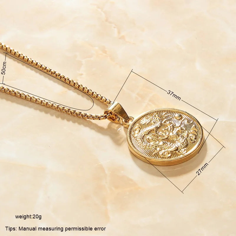 Dragon Pendant - Chain Stainless Steel Gold Color Jewelry  Lucky Gifts for women man