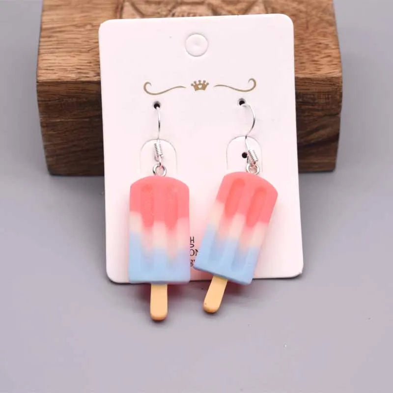 Earrings For Women Resin Handmade Cartoons Rainbow Lollipop Ice Strawberry Popcorn Pineapple Banana  Drop Funny Gift