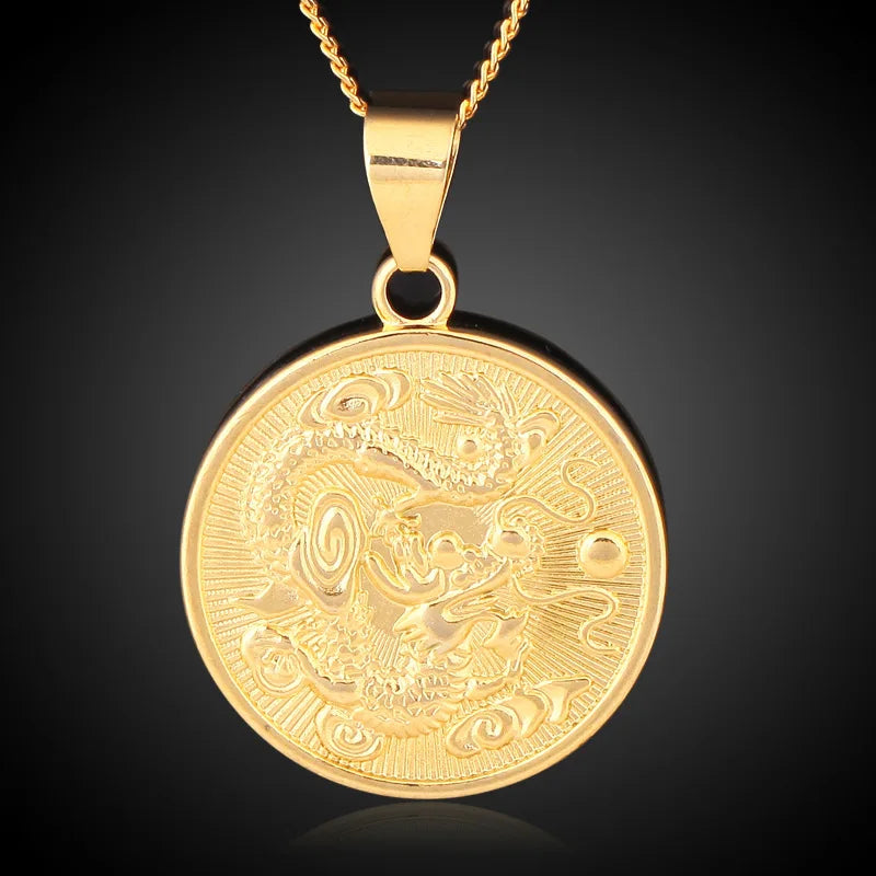 Dragon Pendant - Chain Stainless Steel Gold Color Jewelry  Lucky Gifts for women man