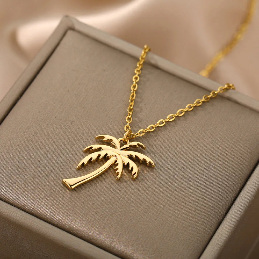 Coconut Palm Tree Necklace - Stainless Steel