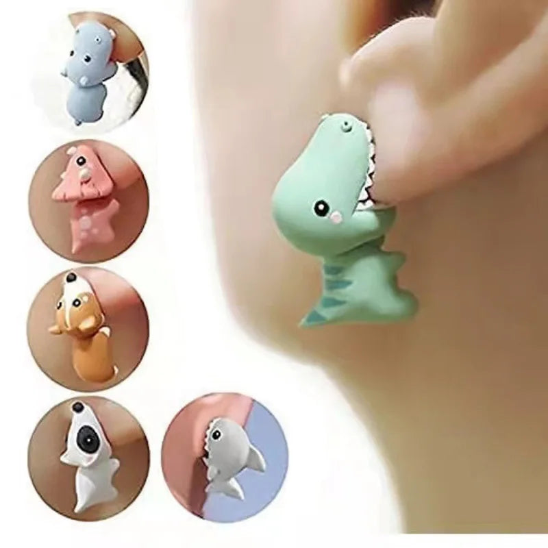 2pcs Cute Animal Bite Earring Cartoon Soft Clay Animal Earrings Dog Dinosaur Bite Earrings Dinosaur Earrings Party Fun Gifts