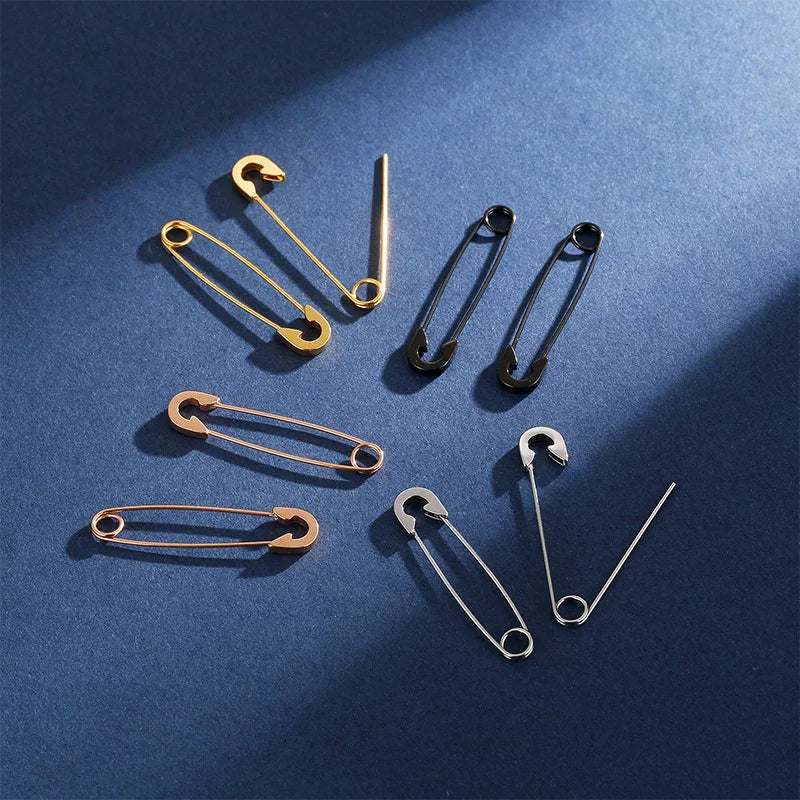 2Pcs/1Pair Stainless Steel Punk Pin Earrings Unique Design Paperclip Safety Steel Stud Funny Earrings Women Man Gothic Jewelry