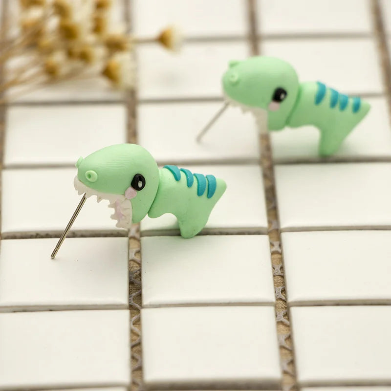 2pcs Cute Animal Bite Earring Cartoon Soft Clay Animal Earrings Dog Dinosaur Bite Earrings Dinosaur Earrings Party Fun Gifts