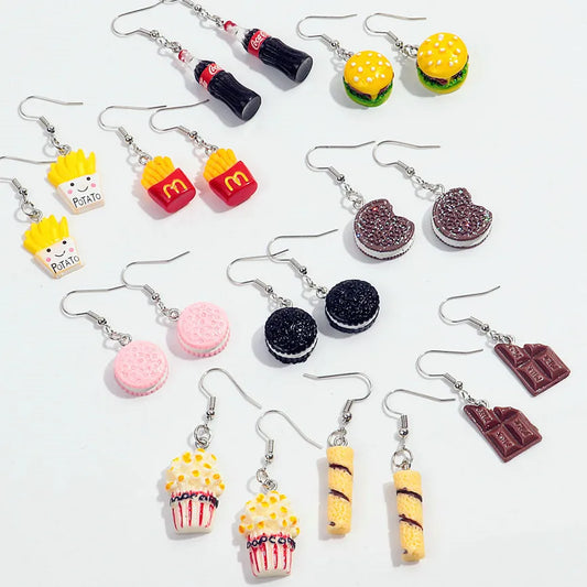 Cute Resin Simulation Mini Food Earrings for Women Girls Funny Chocolate French Fries Cookies Hamburg Drop Earring Party Jewelry