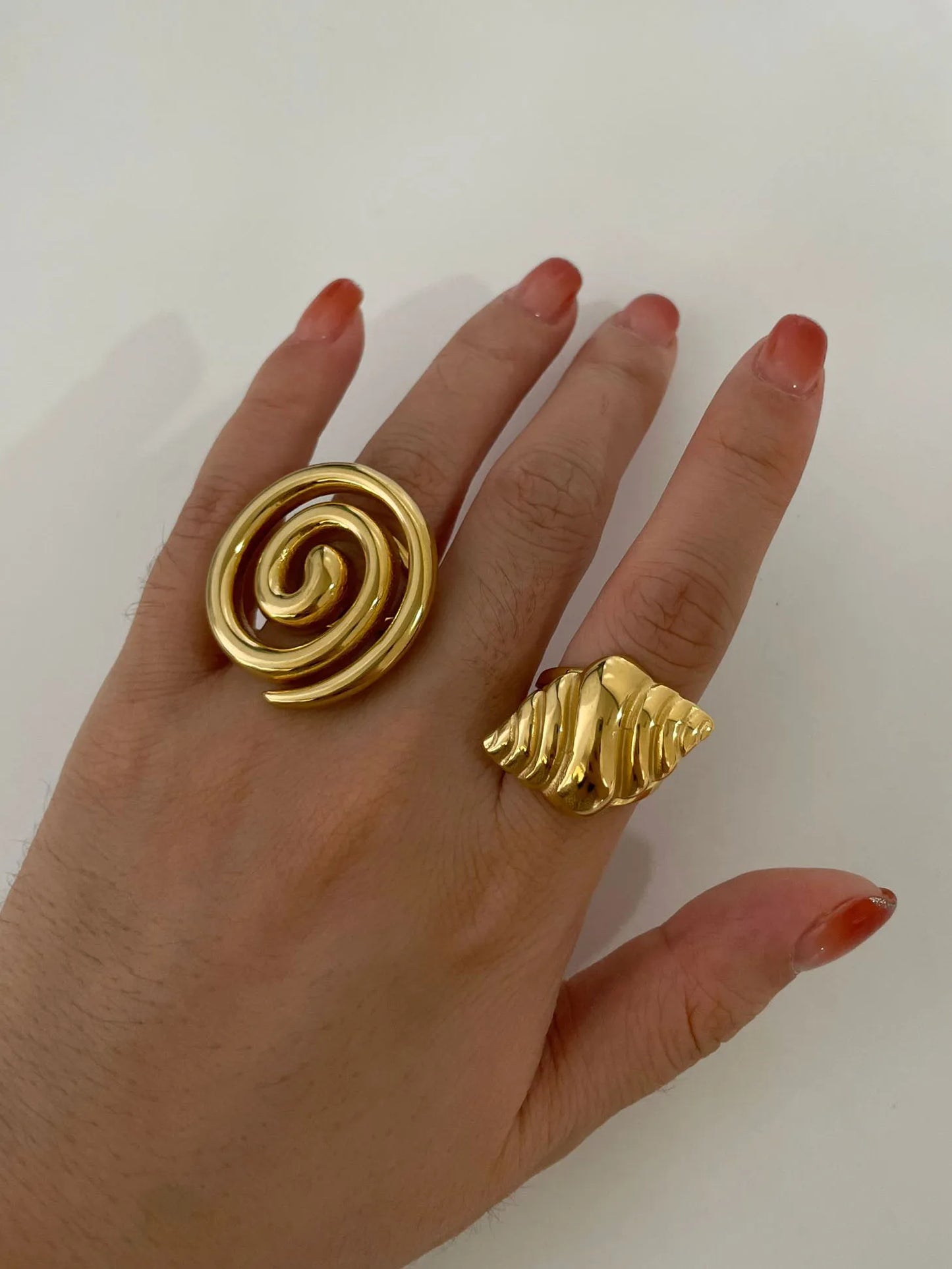 Conch Croissant Glossy Spiral Hollow Chunky Open Rings