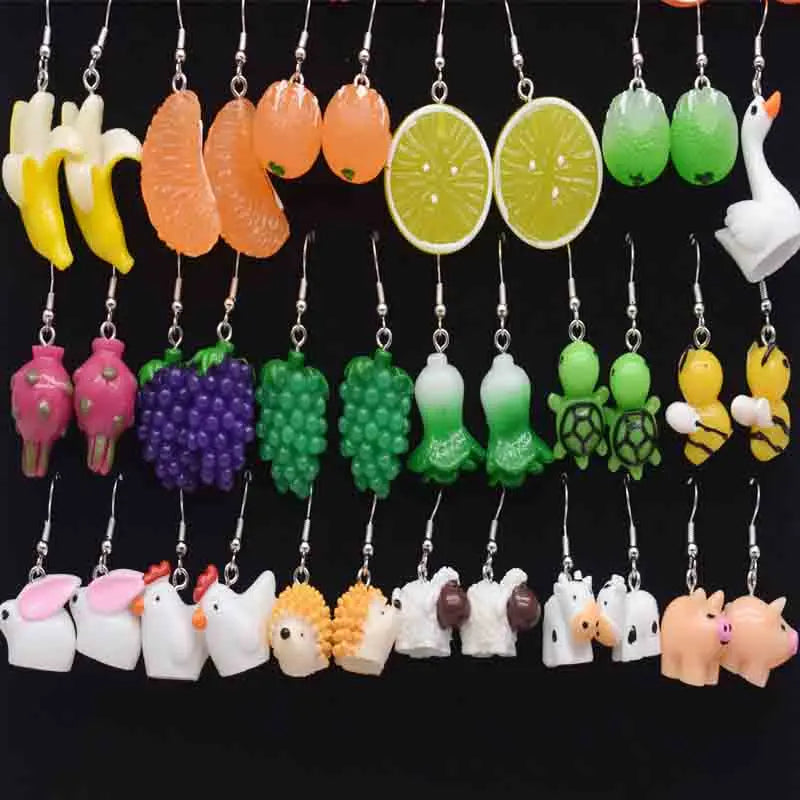 Earring For Women Resin Handmade Cartoons Animals Fruits Vegetables Kawaii Drop Earrings Funny Gifts