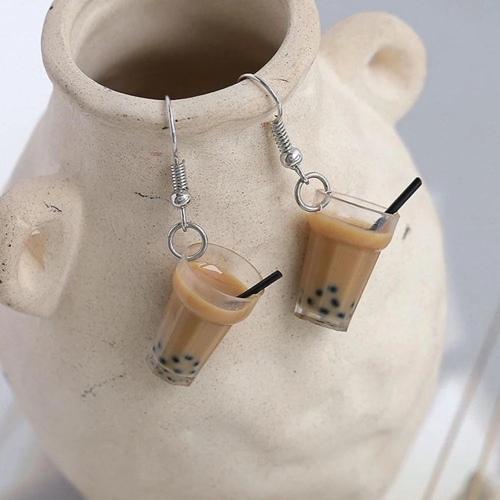 Cute 3D Simulation Bubble Tea Earrings Creative Resin Pearl Milk Tea Drop Earrings Girls Funny Gifts