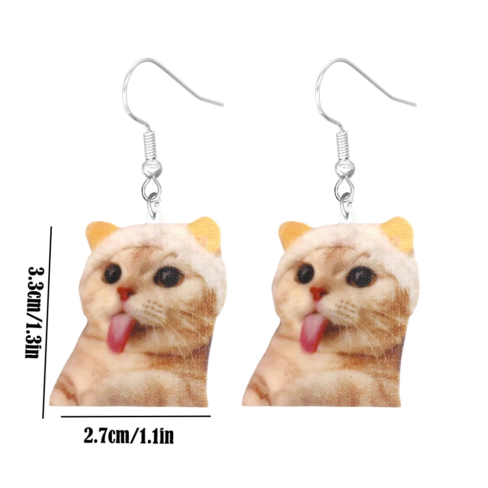 Animal earrings made of acrylic, cute and funny, cat, hamster, dog, cow