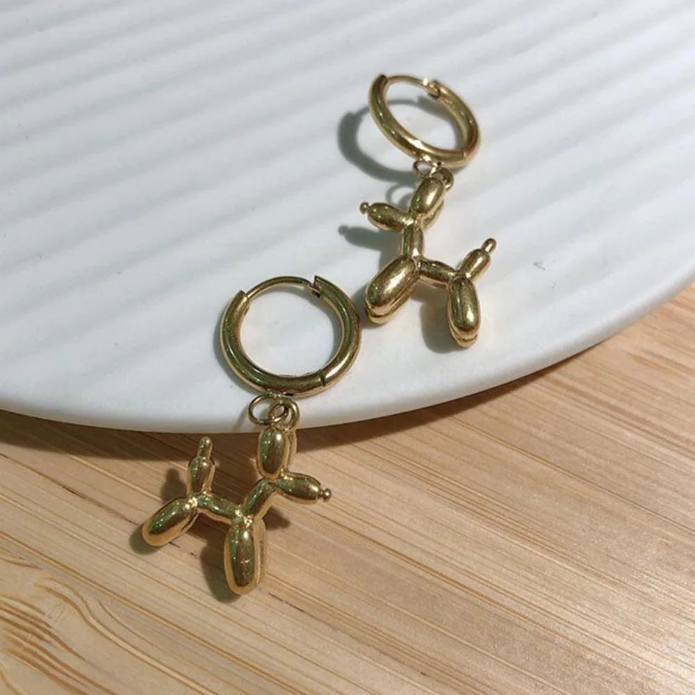 Creative Mini Balloon Dog Pendant Hoop Earrings for Women Korean Fashion Lovely Cartoon Dog Funny Earring Egirls Jewelry Gift