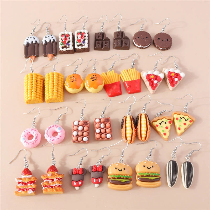 Aihua New In Women Earring Resin Funny Food Earrings French Fries Cookies Ice Cream Bread Hot Dog Pizza Chocolate Girl Kids Gift