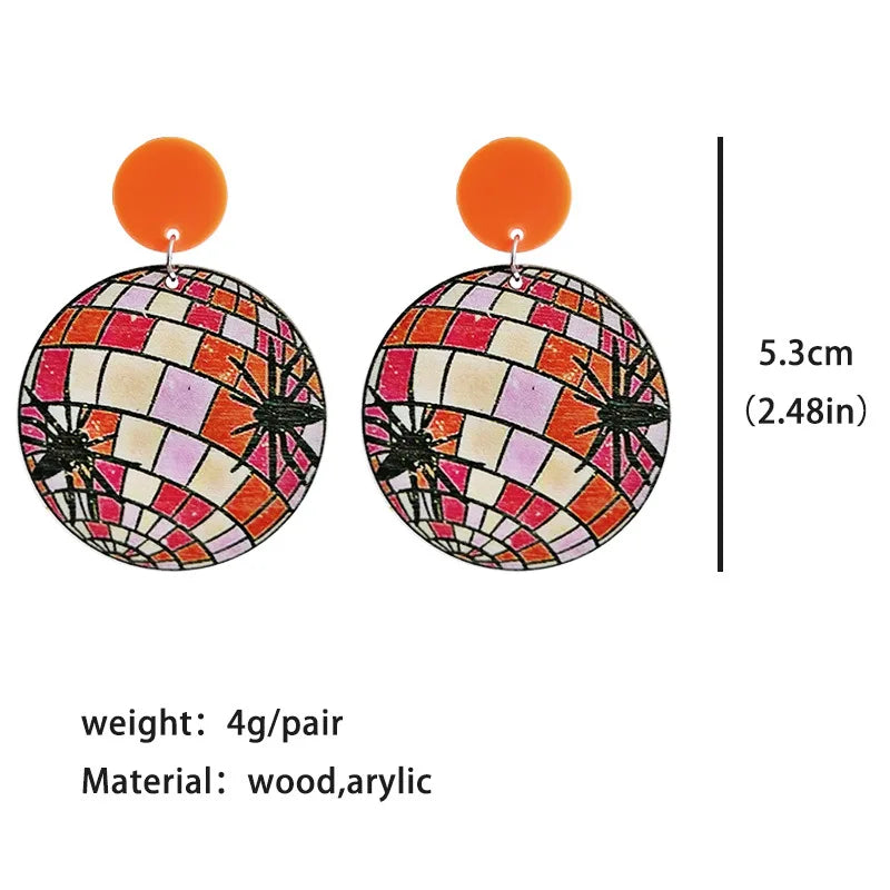 2022 Wholesale Retro Style Halloween Thanksgiving Wood Earrings Pumpkin Ghost Spider Colorful Flowers Cute Fun Women Earrings