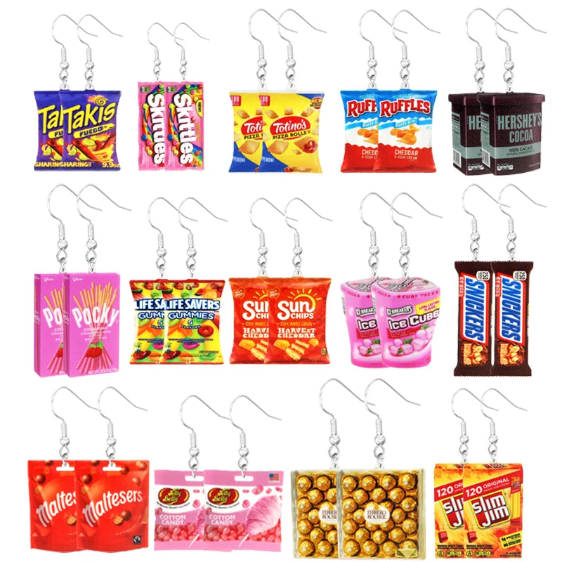 Earrings for Women 2D Acrylic Cute Snacks Girls Foods Funny Candy Chocolate Cookies