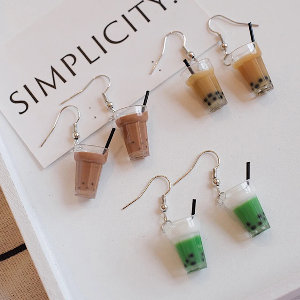 Cute 3D Simulation Bubble Tea Earrings Creative Resin Pearl Milk Tea Drop Earrings Girls Funny Gifts