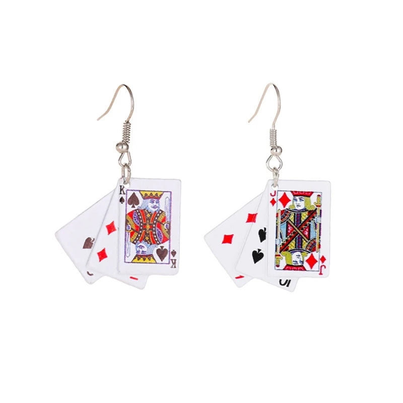 634C  Aces Playing Card Earrings Punk Poker Hand Game Casino Fun Costume Jewelry Game Cards Earrings for Women Girls