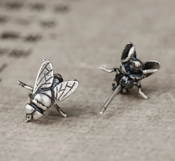 April Fool's Day Fun Jewelry Silver Color Fly Earrings Personalized Alternative Punk Insect Earrings Jewelry Accessories Gift