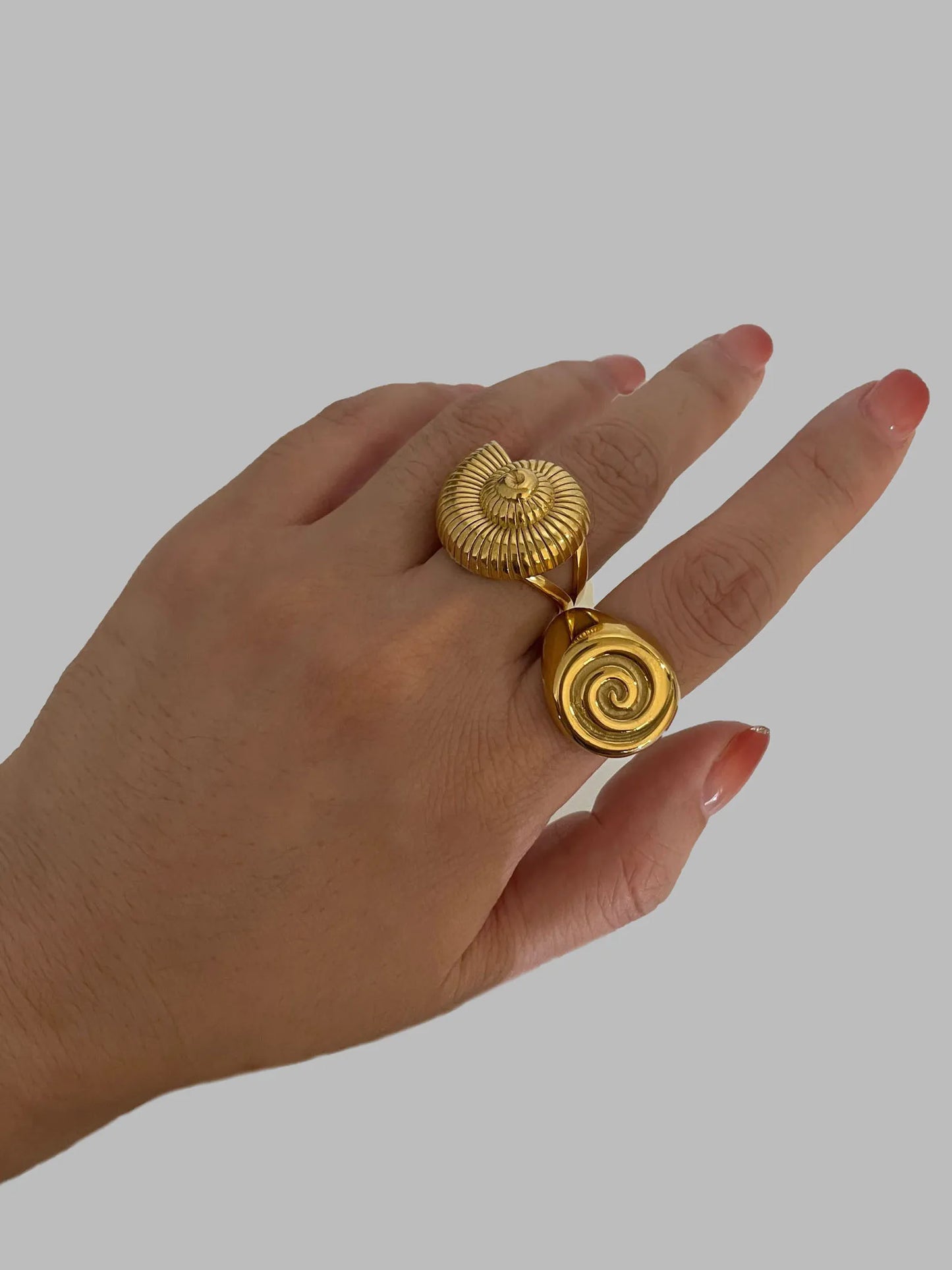 Conch Croissant Glossy Spiral Hollow Chunky Open Rings