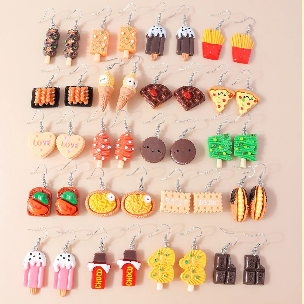 Aihua New In Women Earring Resin Funny Food Earrings French Fries Cookies Ice Cream Bread Hot Dog Pizza Chocolate Girl Kids Gift