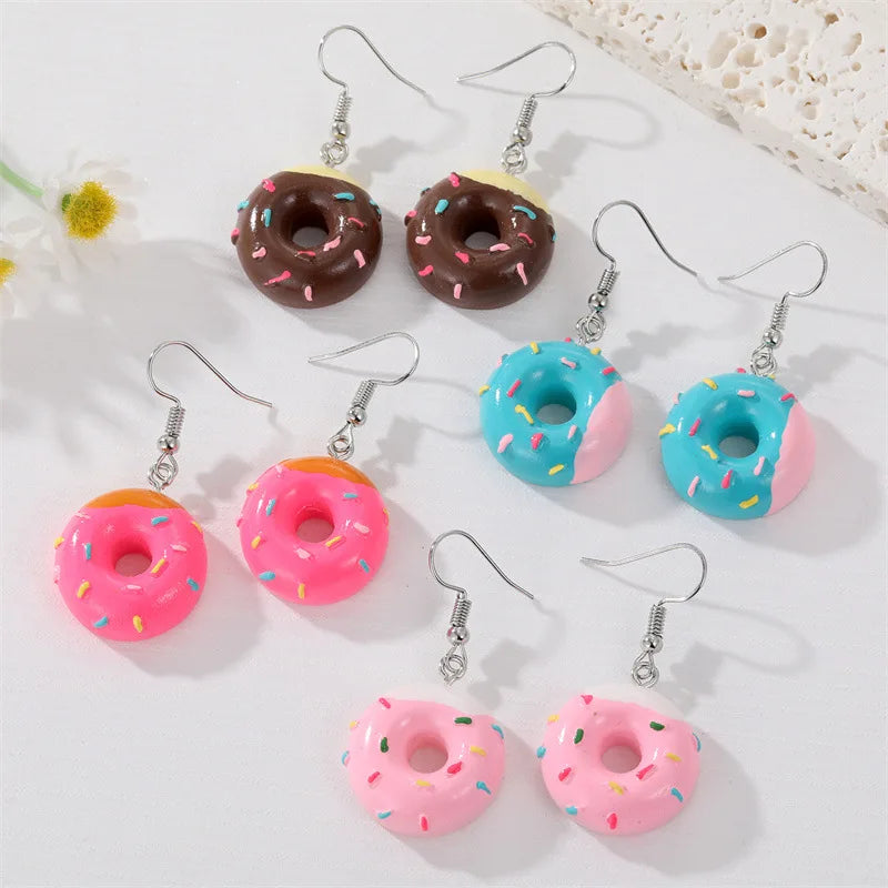 1 Pair Colored 3D Donut Food Drop Earrings For Women Kid Gift Fashion Creative Funny Kawaii Cake Charms Dangle Earrings Jewelry