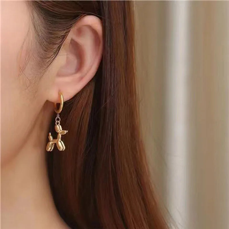 Creative Mini Balloon Dog Pendant Hoop Earrings for Women Korean Fashion Lovely Cartoon Dog Funny Earring Egirls Jewelry Gift