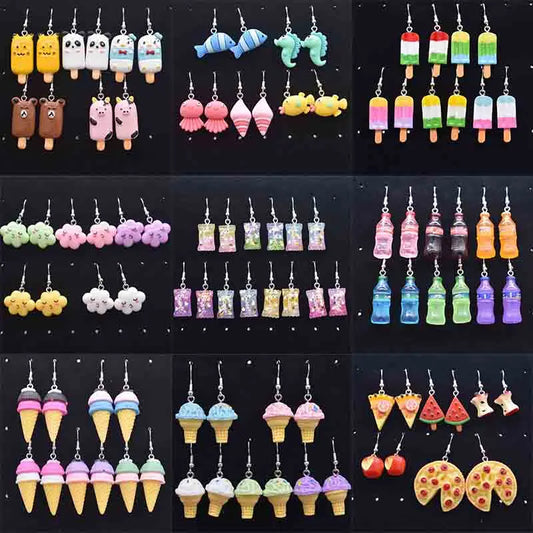 Earring For Women Resin Handmade Cute Animals Ice Cream Drinks Candy Fruits Pissa Drop Earrings Funny Gift