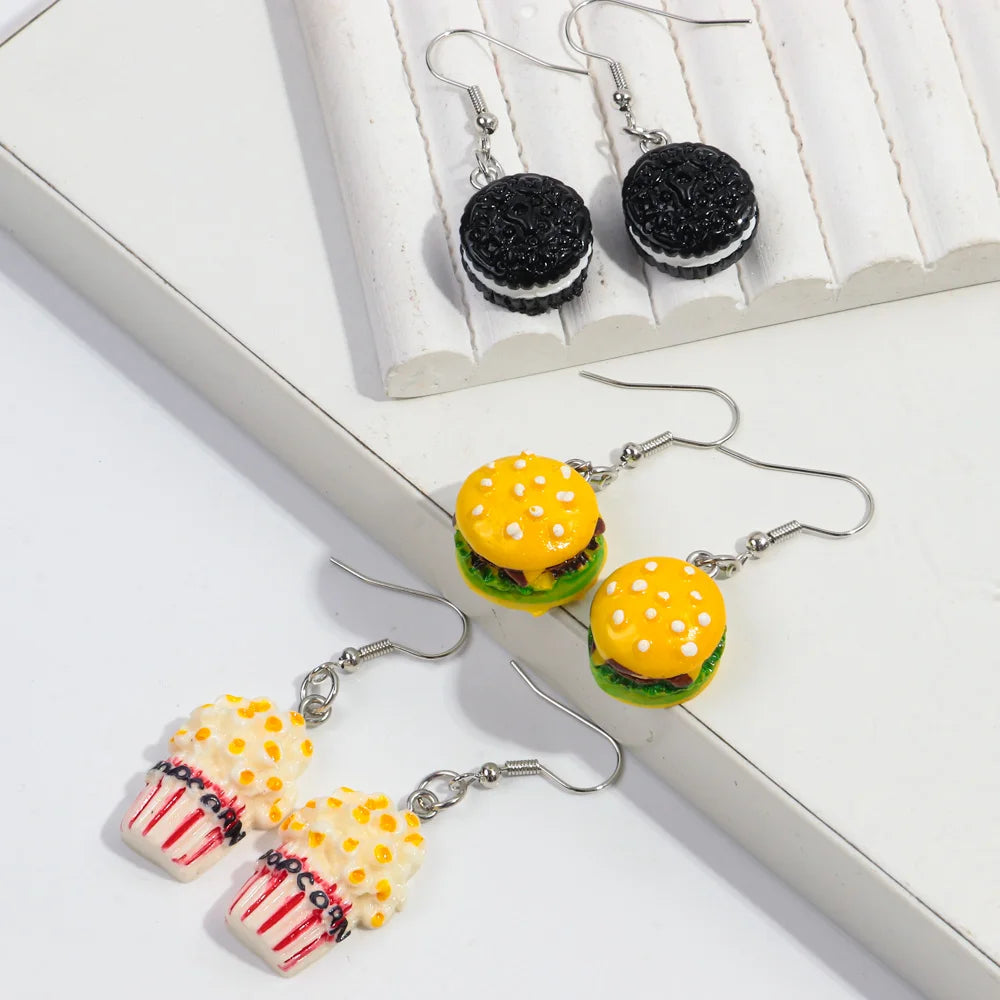 Cute Resin Simulation Mini Food Earrings for Women Girls Funny Chocolate French Fries Cookies Hamburg Drop Earring Party Jewelry