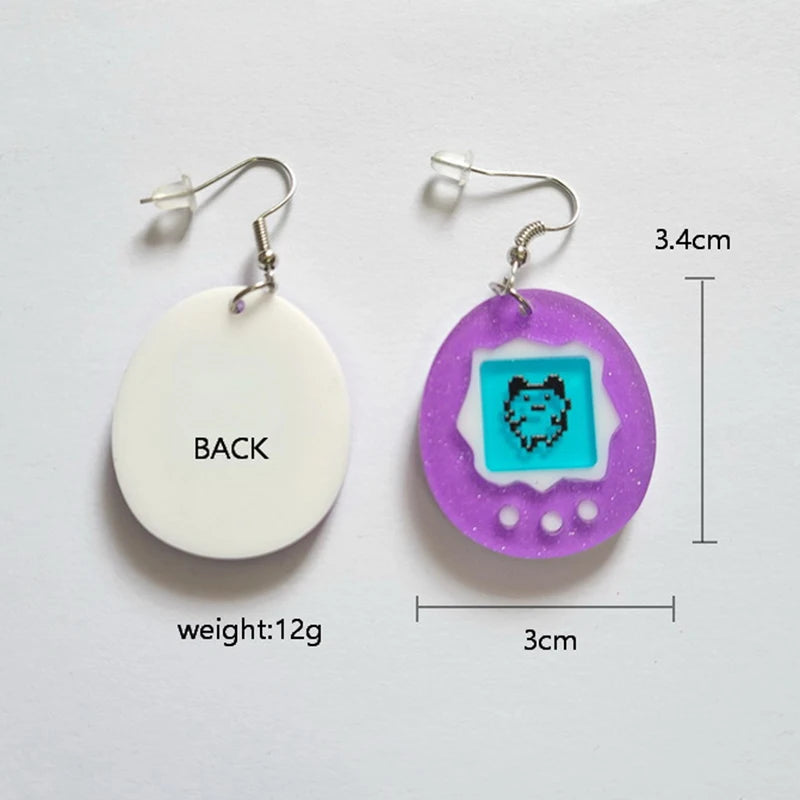 Cute Simulation Purple Electronic Pet Egg Acrylic Earrings For Women Funny Cartoon Game Console Drop Earrings Gift