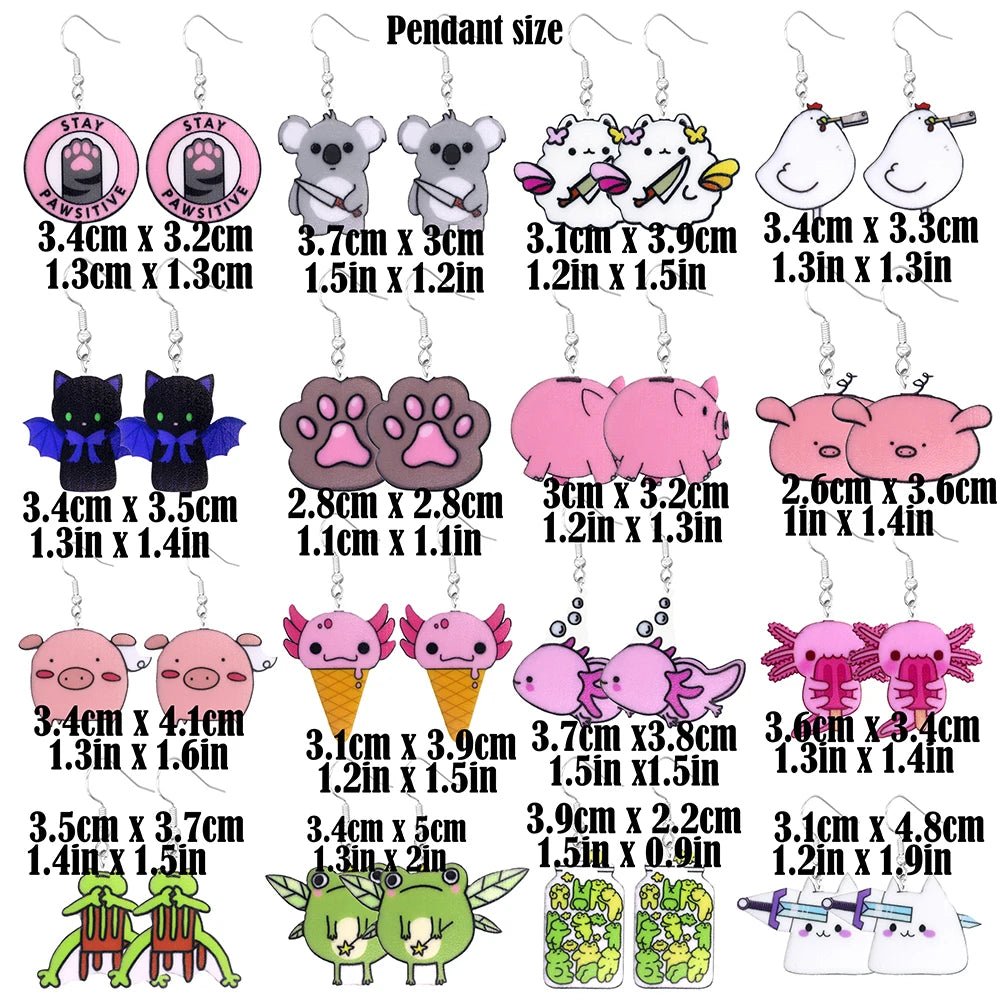 Cartoon Animal Earrings Acrylic Cute and Funny Frog Salamander Cat Koala