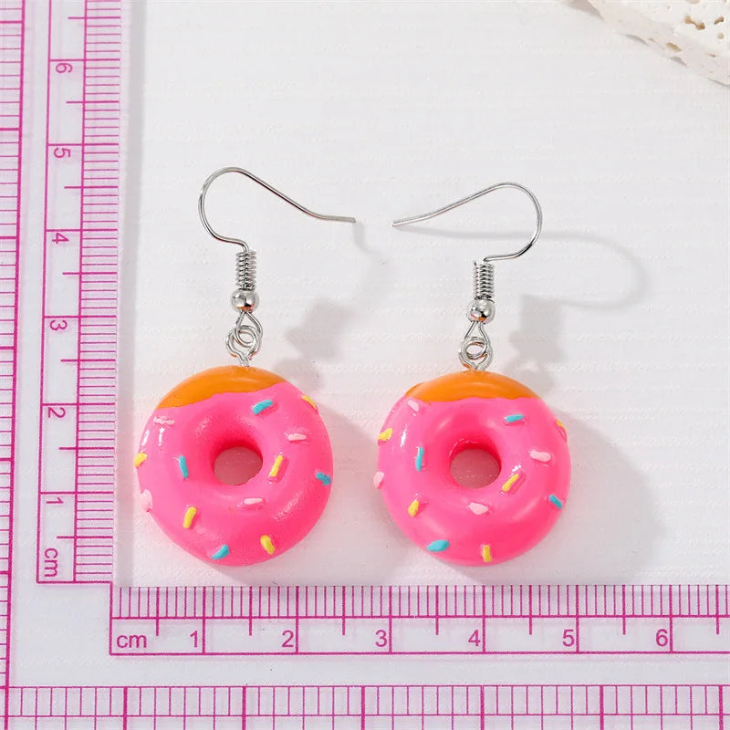 1 Pair Colored 3D Donut Food Drop Earrings For Women Kid Gift Fashion Creative Funny Kawaii Cake Charms Dangle Earrings Jewelry