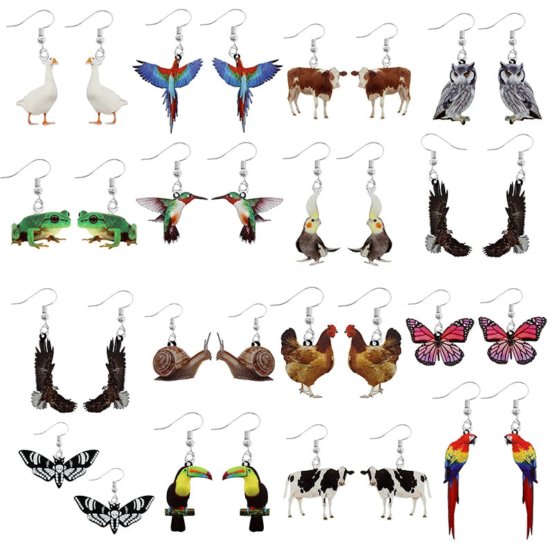 Earring For Women Acrylic Funny Custom Cute Girls Gift Eardrop Kids Animal Rabbit Parrot Bird Frog Butterfly