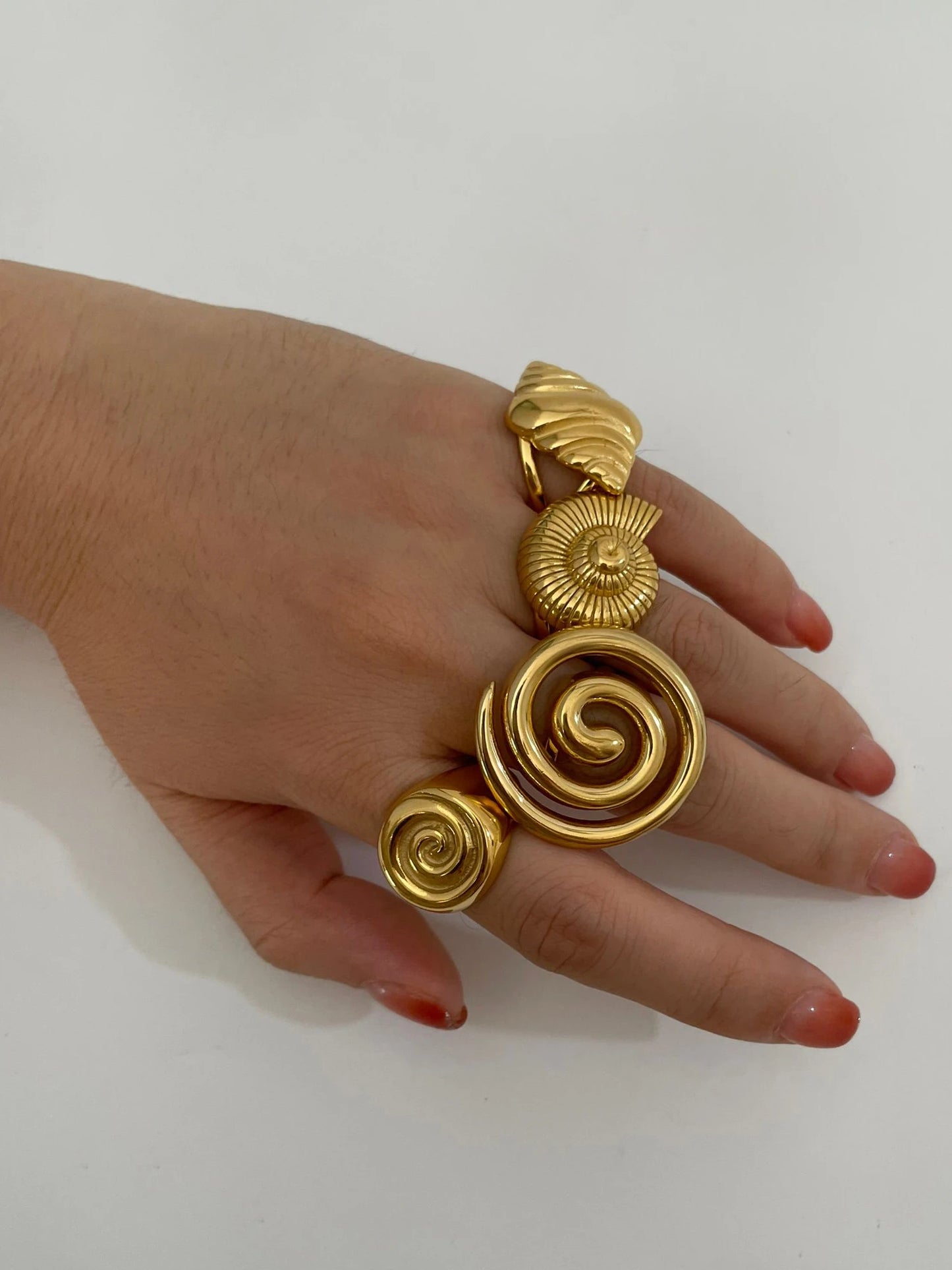 Conch Croissant Glossy Spiral Hollow Chunky Open Rings