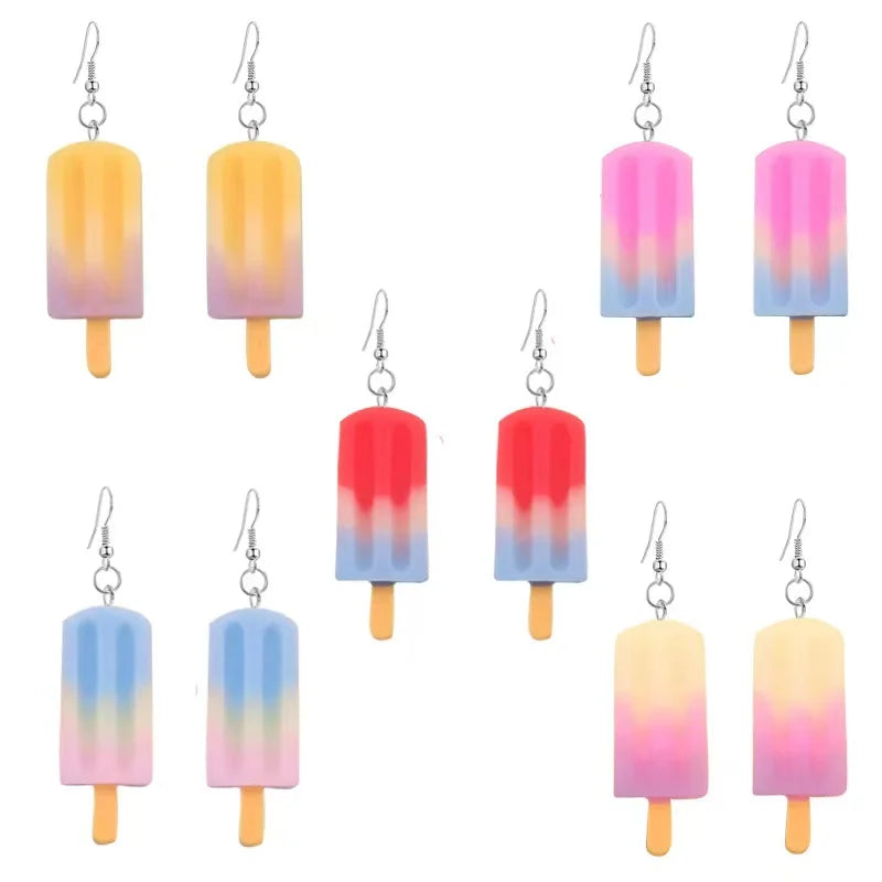 Earring For Women Resin Handmade Cartoons 7 Colors 3D Simulated Gradient Ice Cream Drop Earrings Funny Gift