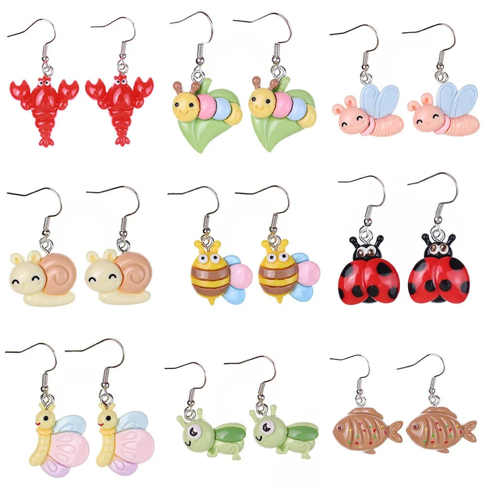 1pair Fun Animal Butterfly Snail Insect Earrings Children's Fun Girl Heart Ear Hook Earrings Earrings Jewelry