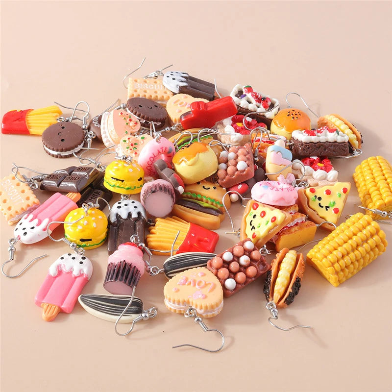 Aihua New In Women Earring Resin Funny Food Earrings French Fries Cookies Ice Cream Bread Hot Dog Pizza Chocolate Girl Kids Gift